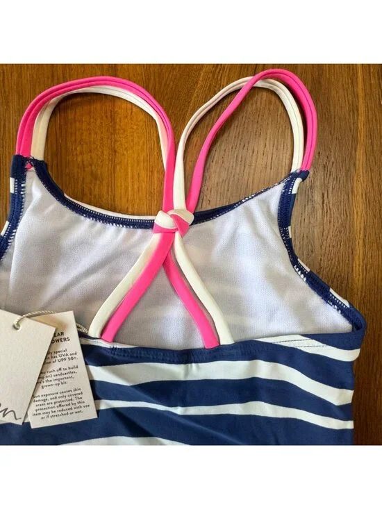 MINI BODEN Zebra Stripe Tankini Swim Top Girls 4-5 NWT Blue Animal Print NEW - Picture 3 of 5